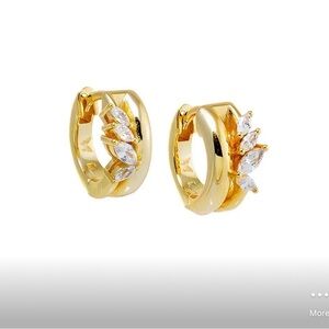 Adina Eden Small Huggies Hoop Earrings with Marquis Shaped Cubic Zirconia NEW